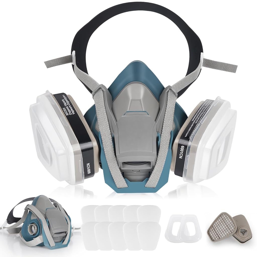 Serplex Respirator Mask & Protective Goggles Dual Way Gas Mask Kit Industrial Filtration Level Dustproof Respirator Mask with 10Pcs Replacement Filter Pads Serplex Respirator Mask & Protective Goggles Dual Way Gas Mask Kit Industrial Filtration Level Dustproof Respirator Mask with 10Pcs Replacement Filter Pads